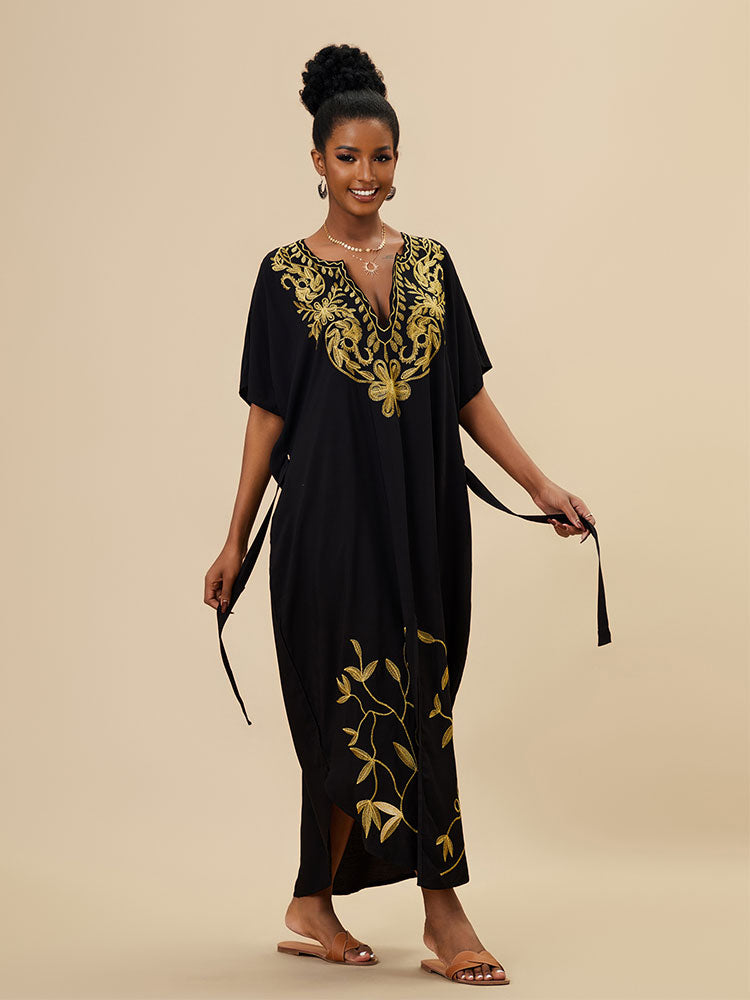 Bohemian Tie dye Striped Bikini Cover-ups Long Tunic Sexy Kaftan Dress Women Plus Size Beach Wear Swim Suit Cover Up Q1517-black