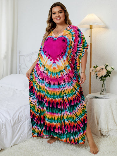 Plus Size Casual Print Dress Batwing Sleeve Maxi Dress  Women Moroccan Kaftan Women Bohemian Holiday Beachwear Mid-Calf Dresses Q1450-1086-9