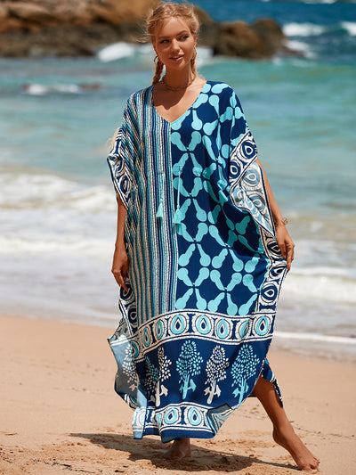 Summer Loose Kaftan Embroidery Beach Cover Up Saida de Praia Swimsuit Women Bikini Cover-ups Tunic Pareo Sarong Beachwear Q1193-8648-4
