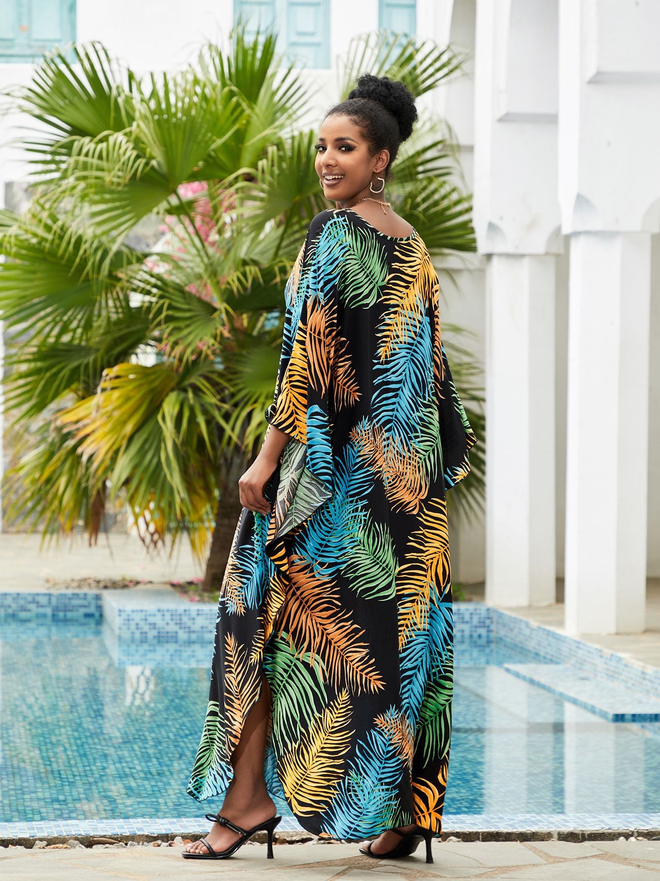 Tie Dye Batwing Sleeve Split Thigh Cover Up Q1523-8744-1