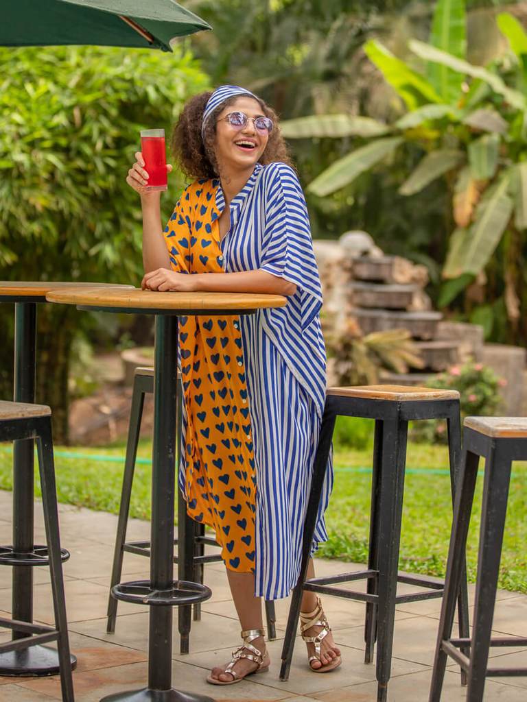 Chic Splicing Print Loose Batwing Sleeves Dress Bathing Suit Cover Up Summer Autumn Women Button Beachwear Cover-ups Q1452-8721