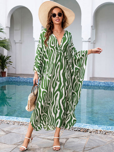 Tie Dye Batwing Sleeve Split Thigh Cover Up Q1578-8752-4