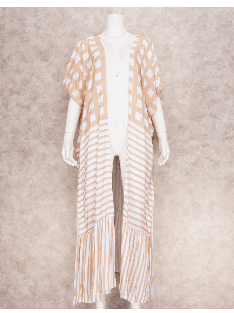 Bohemian Striped Half Sleeve Flowy Kimono Dress Plus Size Women Clothing Beach Wear Swim Suit Cover-ups 2023 Loose Outfit Q1347-960-4