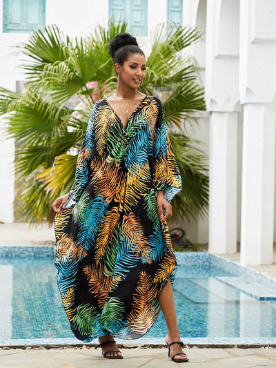 Tie Dye Batwing Sleeve Split Thigh Cover Up Q1523-8744-1
