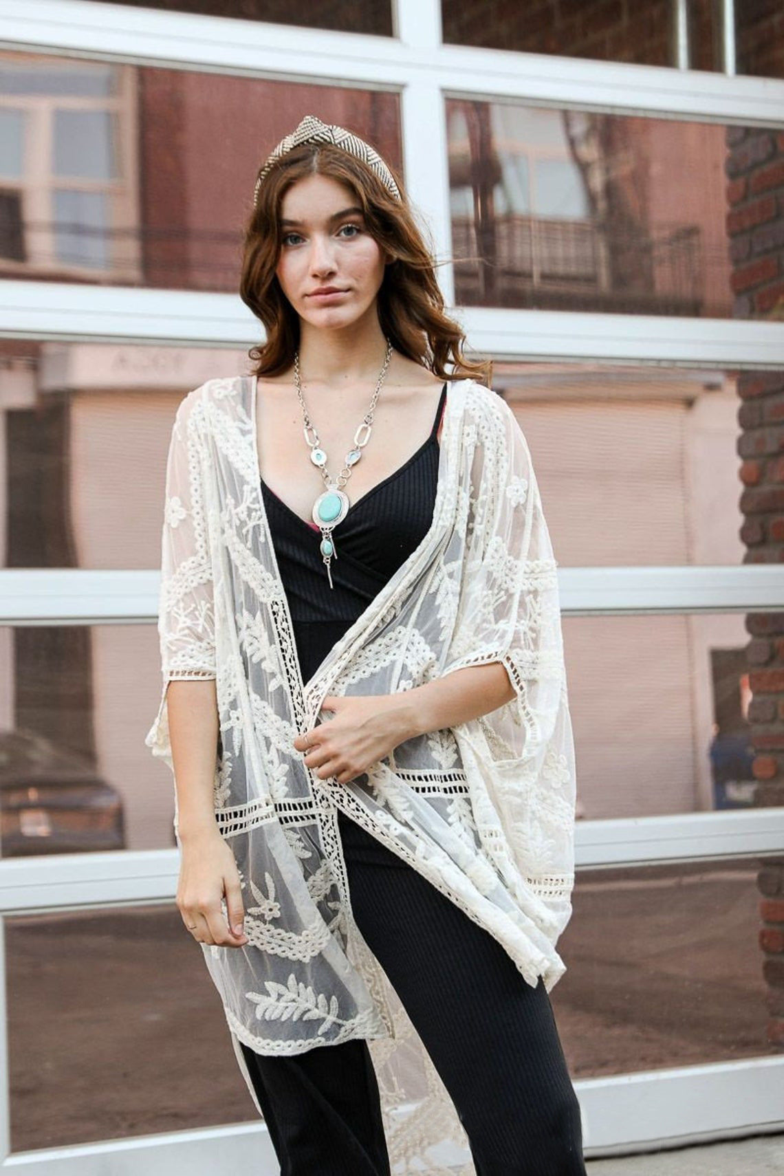 Sexy See Through White Lace Bikini Cover-ups Tunic Summer Women Mid Dress Loose Kimono Beachwear Bathing Suit Coverup Q1326-948-1