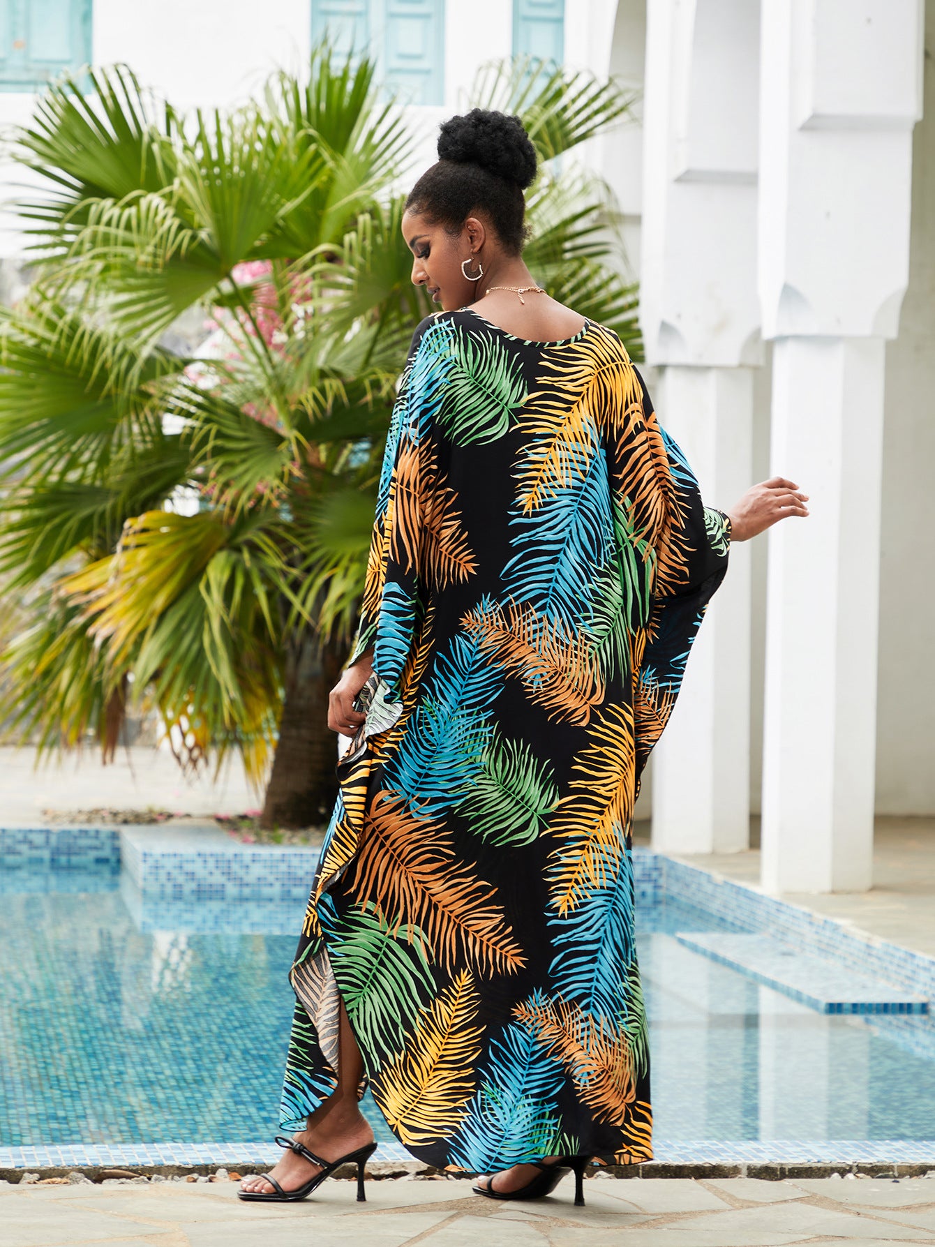 Tie Dye Batwing Sleeve Split Thigh Cover Up Q1523-8744-1