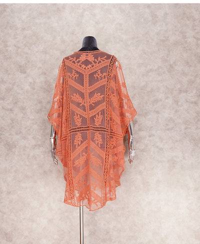 Sexy See Through White Lace Bikini Cover-ups Tunic Summer Women Mid Dress Loose Kimono Beachwear Bathing Suit Coverup Q1326-948-4
