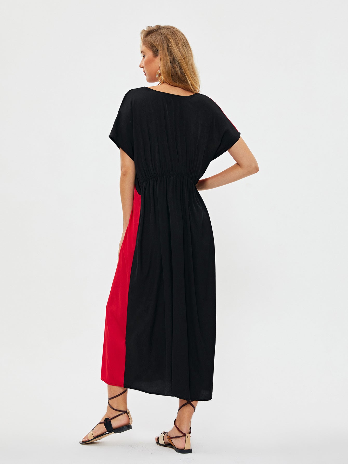 Long Kaftan Casual V-neck Half Sleeve Side Split Beach Dress Autumn Clothes Women Beach Wear Swim Suit Cover Up Q1509-8738