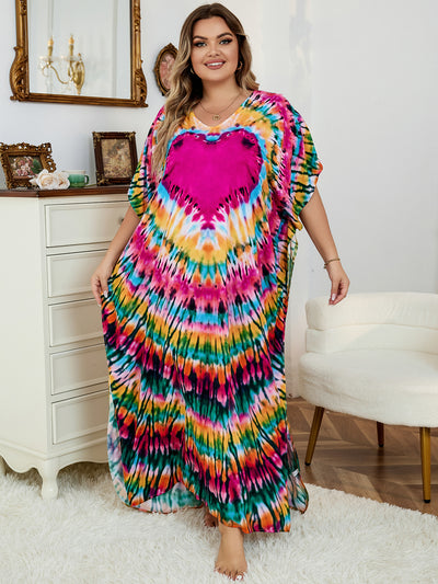 Plus Size Casual Print Dress Batwing Sleeve Maxi Dress  Women Moroccan Kaftan Women Bohemian Holiday Beachwear Mid-Calf Dresses Q1450-1086-9