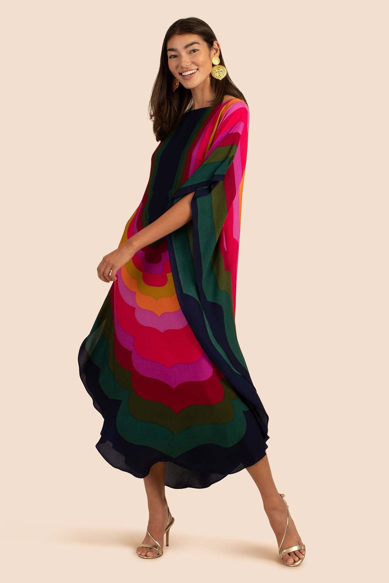 Printed Batwing Sleeve Plus Size Kaftan Street Wear Maxi  Rainbow Bohemian Dress Women Beach Wear Swim Suit Cover Up Q1435-22027-2