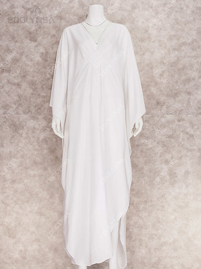 Solid V-neck Batwing Sleeve Plus Size Kaftan Loose Maxi Dresses Women Summer Beachwear Bathing Robe Soft House Dress Q1306-8702-1