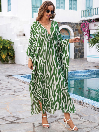 Tie Dye Batwing Sleeve Split Thigh Cover Up Q1578-8752-4