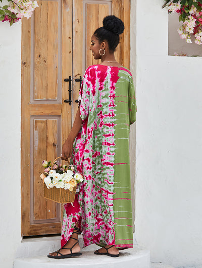 Women's Casual African Kaftan Robe Striped Printed Batwing Sleeve Beach Coverup Maxi Dress pareos de playa mujer Q1218-730-18
