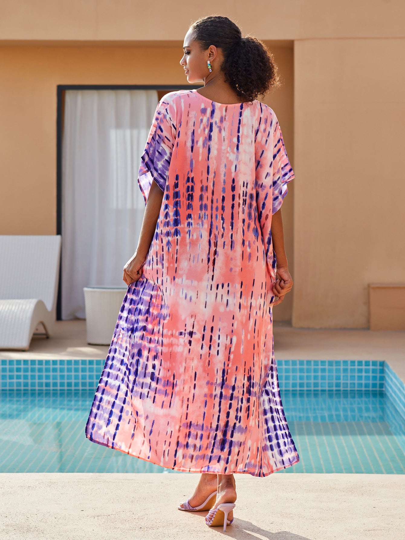 Bohemian Plus Size Striped Print Kaftan Maxi Dress Slit Loose Robe Women  Summer Autumn Beachwear Swimsuit Cover-ups Q1218-730-13