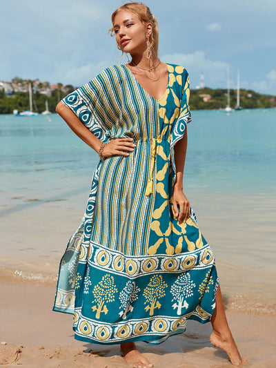 Summer Loose Kaftan Embroidery Beach Cover Up Saida de Praia Swimsuit Women Bikini Cover-ups Tunic Pareo Sarong Beachwear Q1193-8648-1