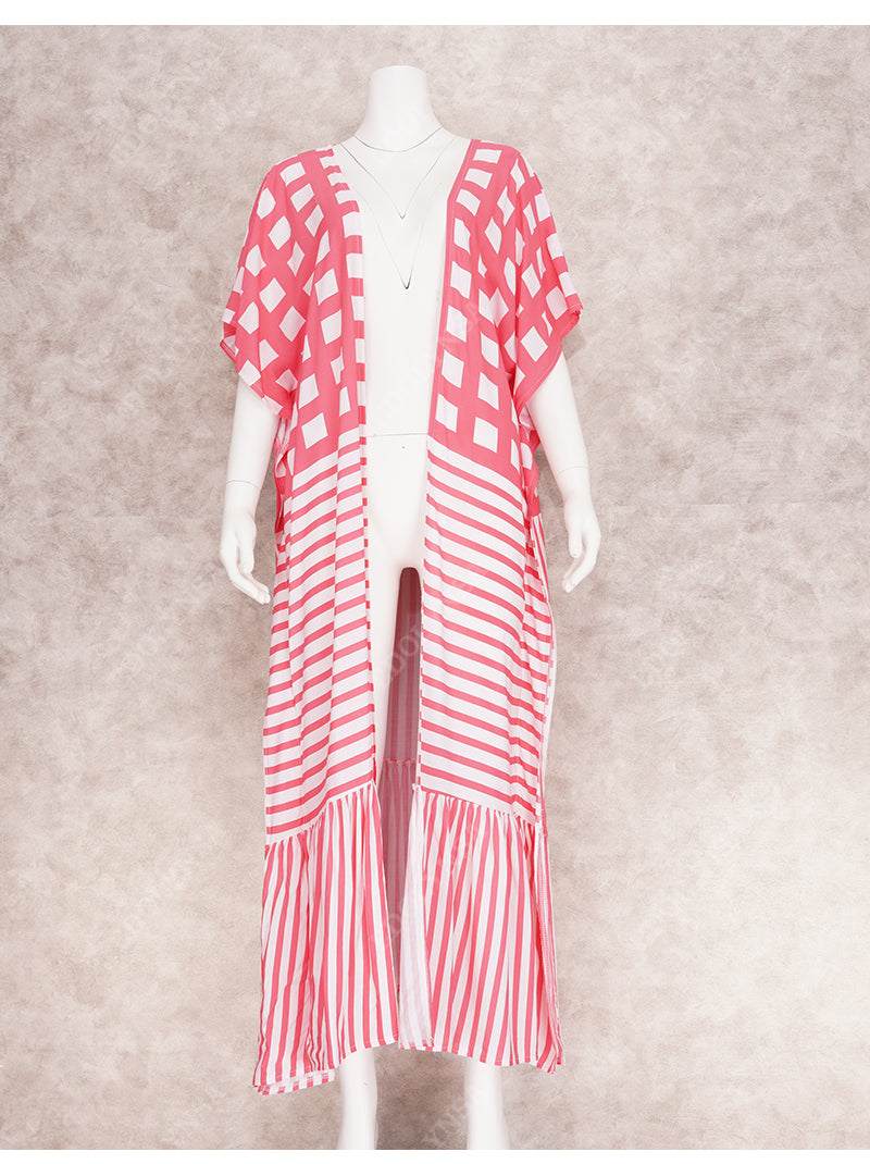 Bohemian Striped Half Sleeve Flowy Kimono Dress Plus Size Women Clothing Beach Wear Swim Suit Cover-ups 2023 Loose Outfit Q1347-960-3