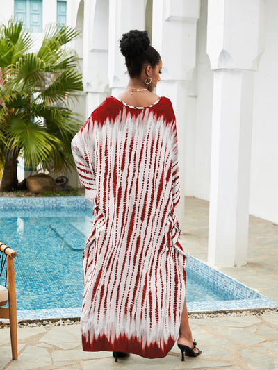 Tie Dye Batwing Sleeve Split Thigh Cover Up Q1523-8744-3