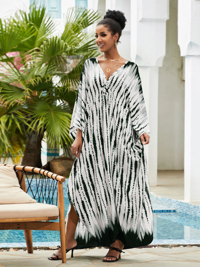 Tie Dye Batwing Sleeve Split Thigh Cover Up Q1523-8744-5