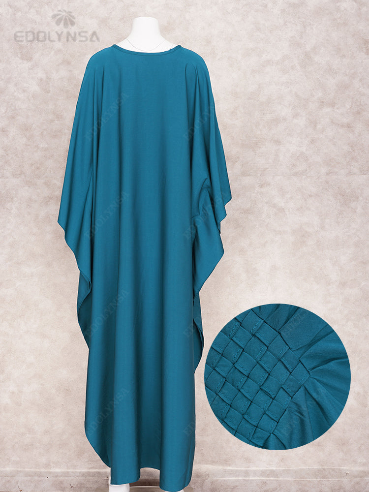Solid V-neck Batwing Sleeve Plus Size Kaftan Loose Maxi Dresses Women Summer Beachwear Bathing Robe Soft House Dress Q1306-8702-15