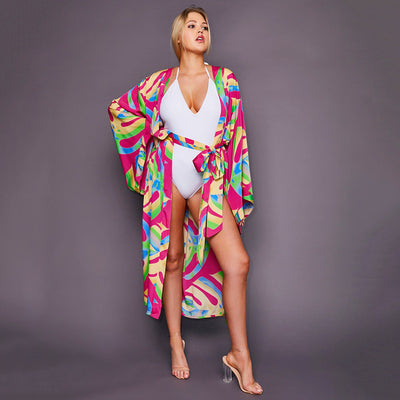 Gorgeous Boho Printed Summer Bathing Suit Cover Up Beach Kimono Dress Women Comfortable Beachwear Bikini Cover-ups Q1340-983-5