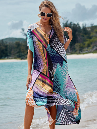 Quick-drying Bikini Cover-ups Bohemian Print V-neck Summer Dress Beach Tunic Women Beachwear Kaftan Swimsuit Cover Up Q1161
