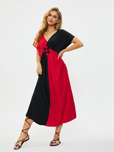 Long Kaftan Casual V-neck Half Sleeve Side Split Beach Dress Autumn Clothes Women Beach Wear Swim Suit Cover Up Q1509-8738