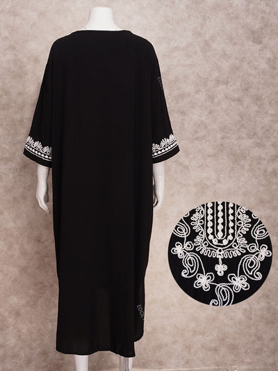 Retro Embroidery Round Neck Loose Caftan Plus Size Beach Dress Summer Autumn Outfit Women Beachwear Swimsuit Cover Up Q1392-22004