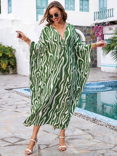 Tie Dye Batwing Sleeve Split Thigh Cover Up Q1578-8752-4