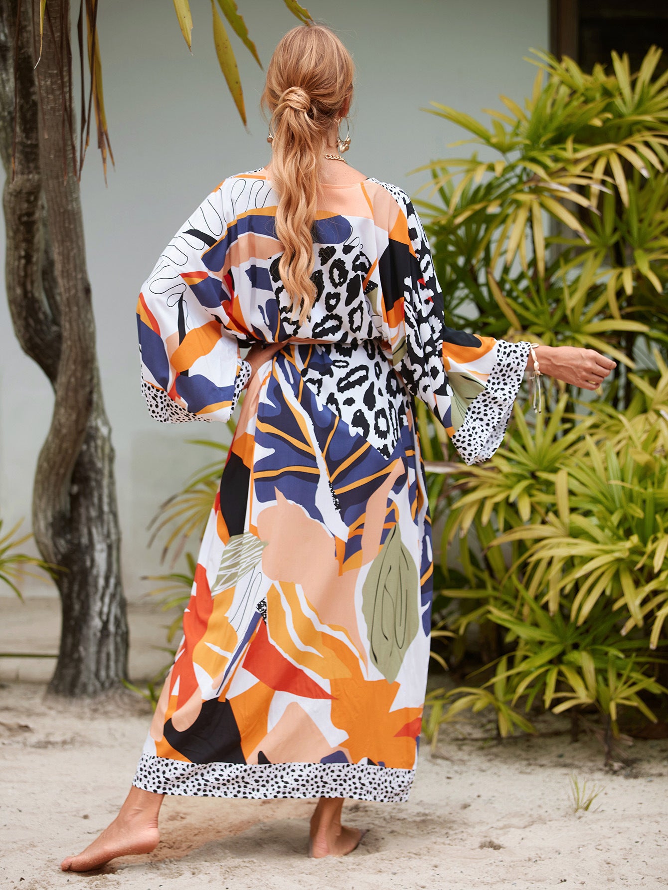 Bohemian Printed Long Kimono Dresses Plus Size Batwing Sleeve Dress Summer  Women Loose Beach Wear Midi Dress Sarong Q1512-1120-10