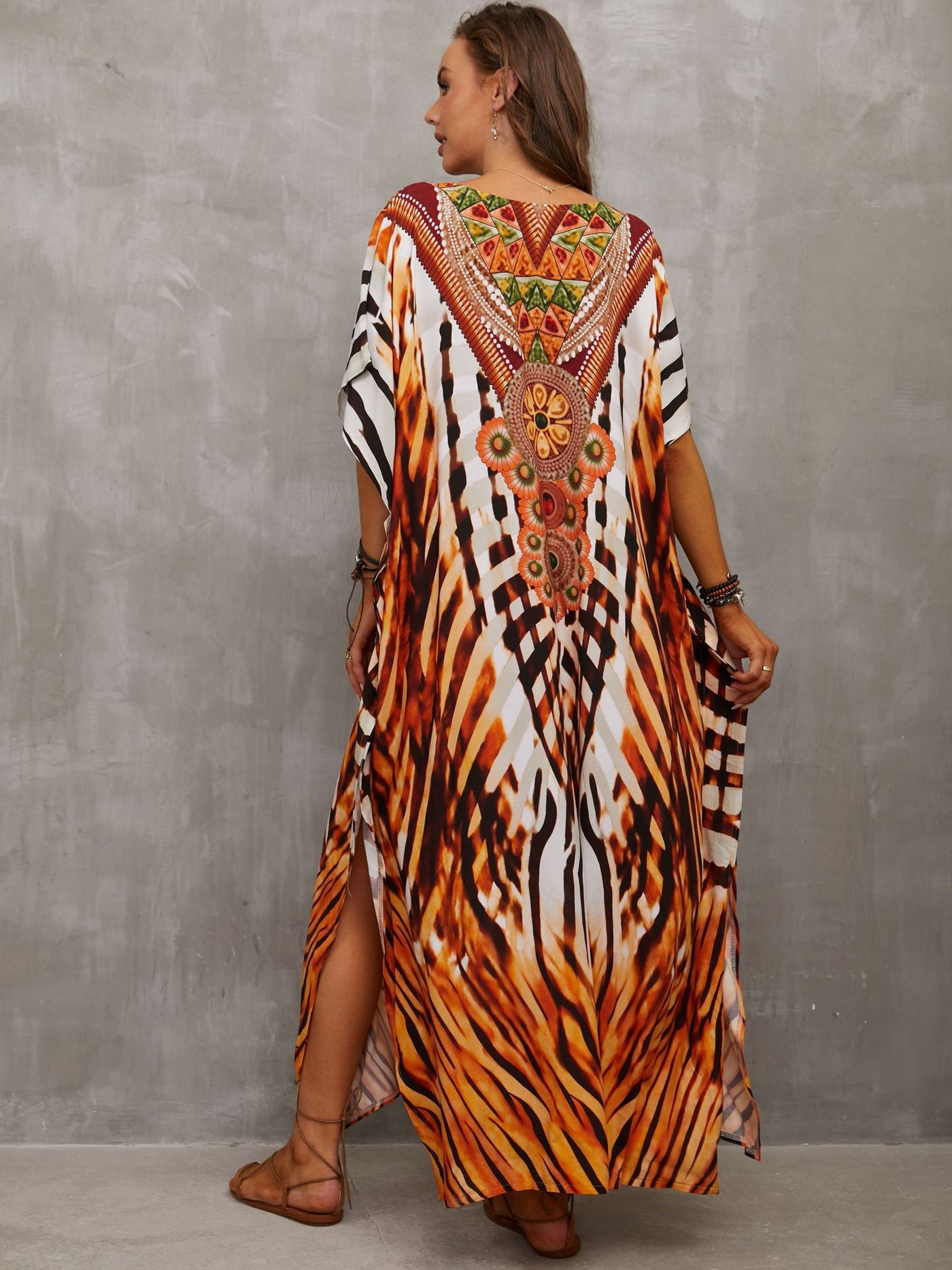 Flora Printed Loose Kaftan Casual Summer Vacation Wear Tunic Women Clothes Beach Wear Swim Suit Cover Up Q1464-1102-4