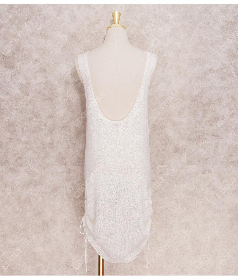Sexy Sleeveless Open Back Bikini Cover-ups White Crochet Tunic Summer Beach Dress Women Beachwear Swimsuit Cover Up Q1259-2228-1
