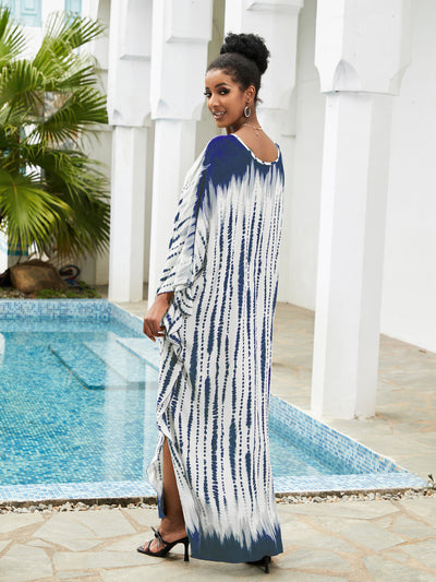 Tie Dye Batwing Sleeve Split Thigh Cover Up Q1523-8744-4