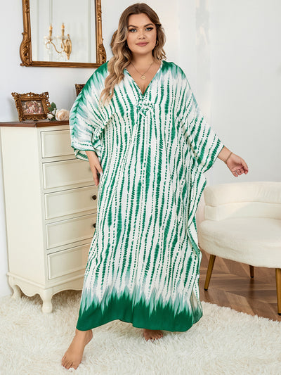 Plus Size Elegant Bathing Suit Cover Up Summer Women's Clothing Striped Printed Kaftans Casual Vacation Outfit African Caftans Q1523-8744-2