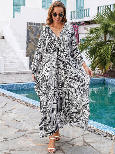 Tie Dye Batwing Sleeve Split Thigh Cover Up Q1578-8752-2