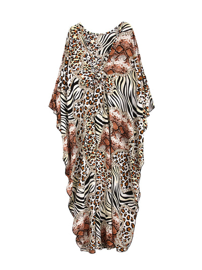 Sexy Bohemian Print Bikini Cover-ups Casual V-neck Side Split Summer Beach Dress Women Beach Wear Swim Suit Cover Up Q1297-8772-10