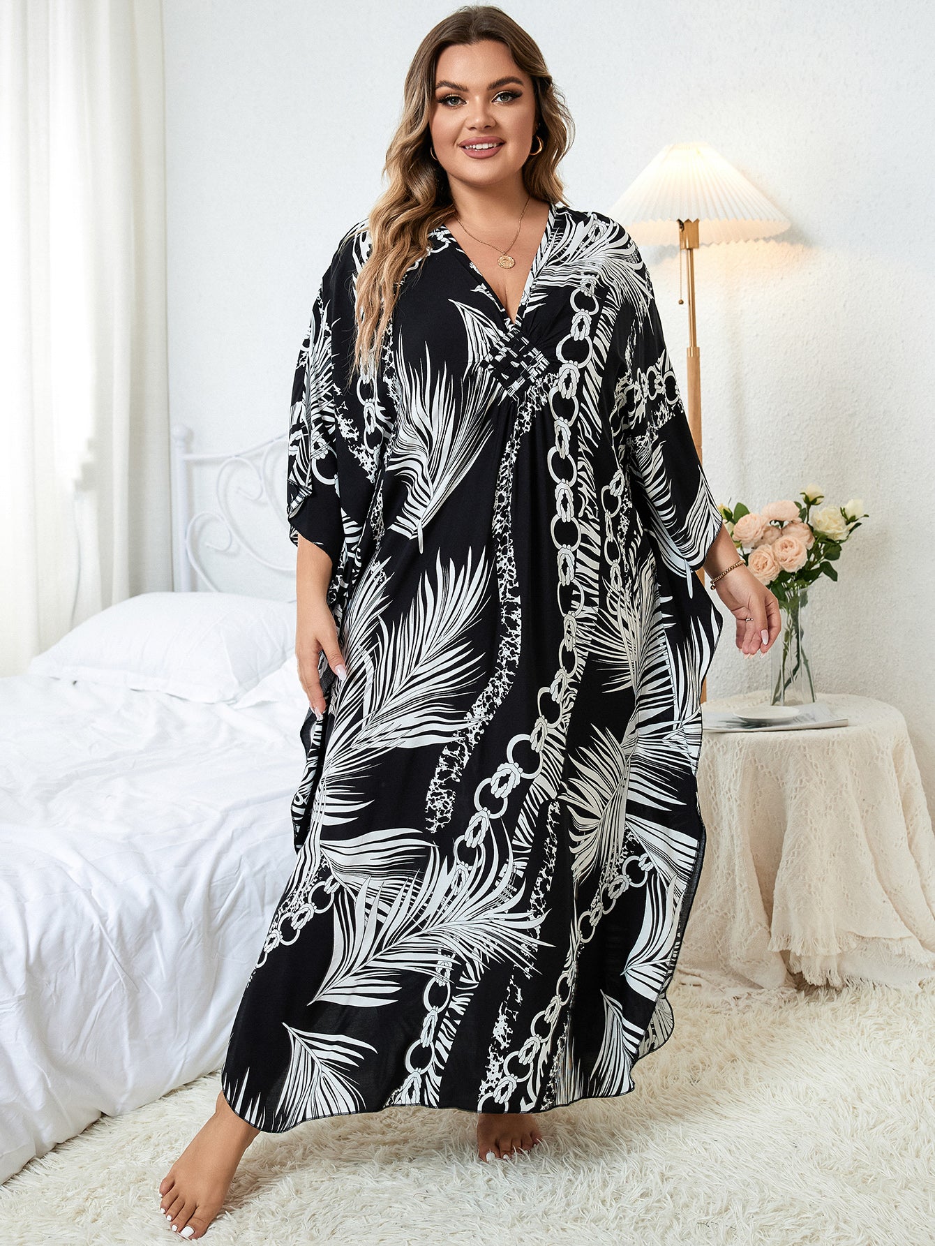 Sexy Zebra Striped Bikini Cover-ups Casual V-neck Side Split Summer Beach Dress Women Beach Wear Swim Suit Cover Up Q1297-8772 -19