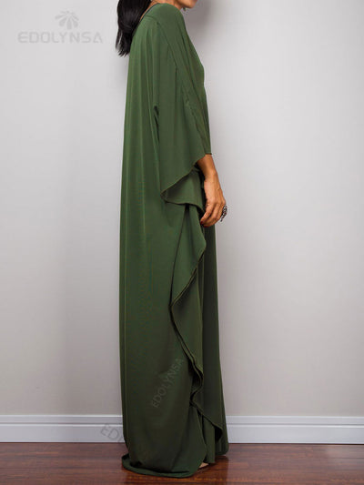 Solid V-neck Batwing Sleeve Plus Size Kaftan Loose Maxi Dresses Women Summer Beachwear Bathing Robe Soft House Dress Q1306-8702-13
