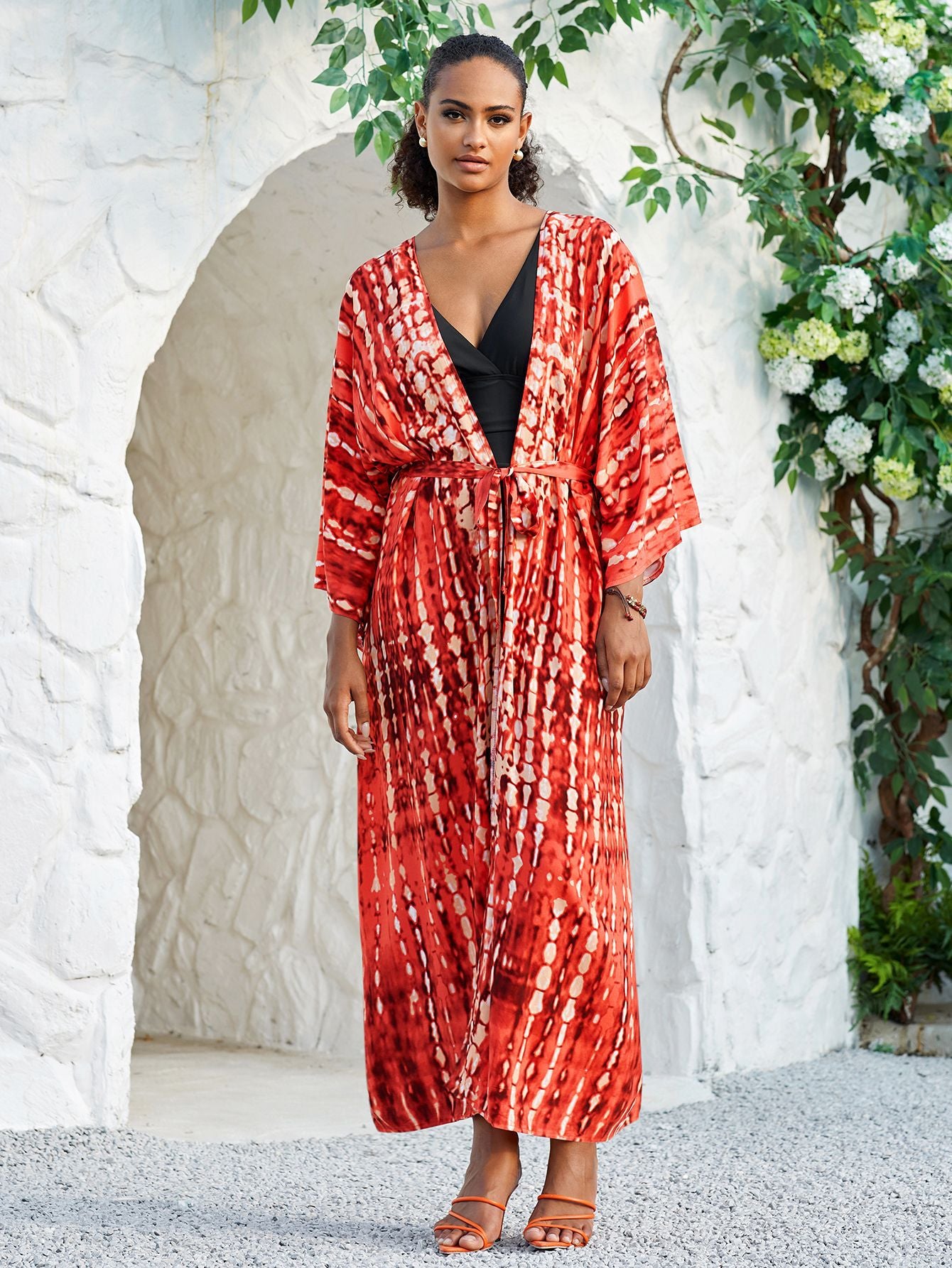 Stylish Tie Dye Open Front Long Kimono Swimsuit Cover up for Women 2023 Fashion Autumn Print Casual Cardigans Q1314-821-12
