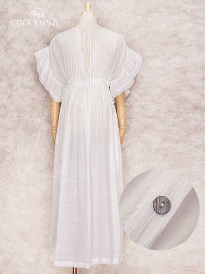 Sexy Bikini Cover-ups Long White Tunic Casual 2023 Summer Beach Dress Elegant Women Clothing Beach Wear Swim Suit Cover Up Q1208-white