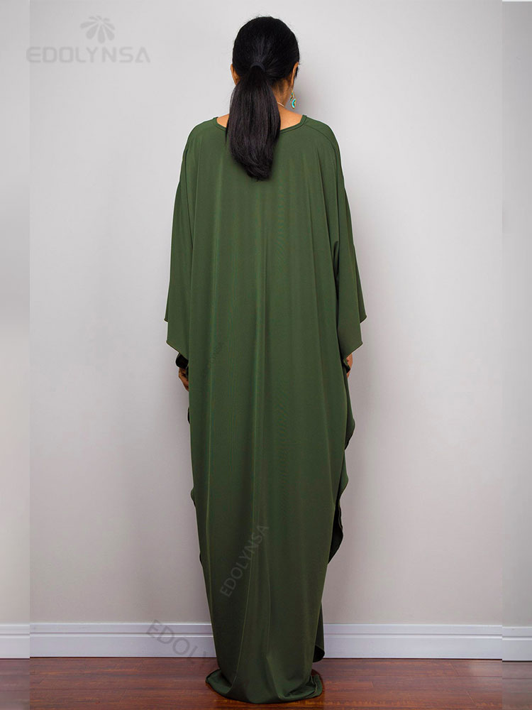 Solid V-neck Batwing Sleeve Plus Size Kaftan Loose Maxi Dresses Women Summer Beachwear Bathing Robe Soft House Dress Q1306-8702-13