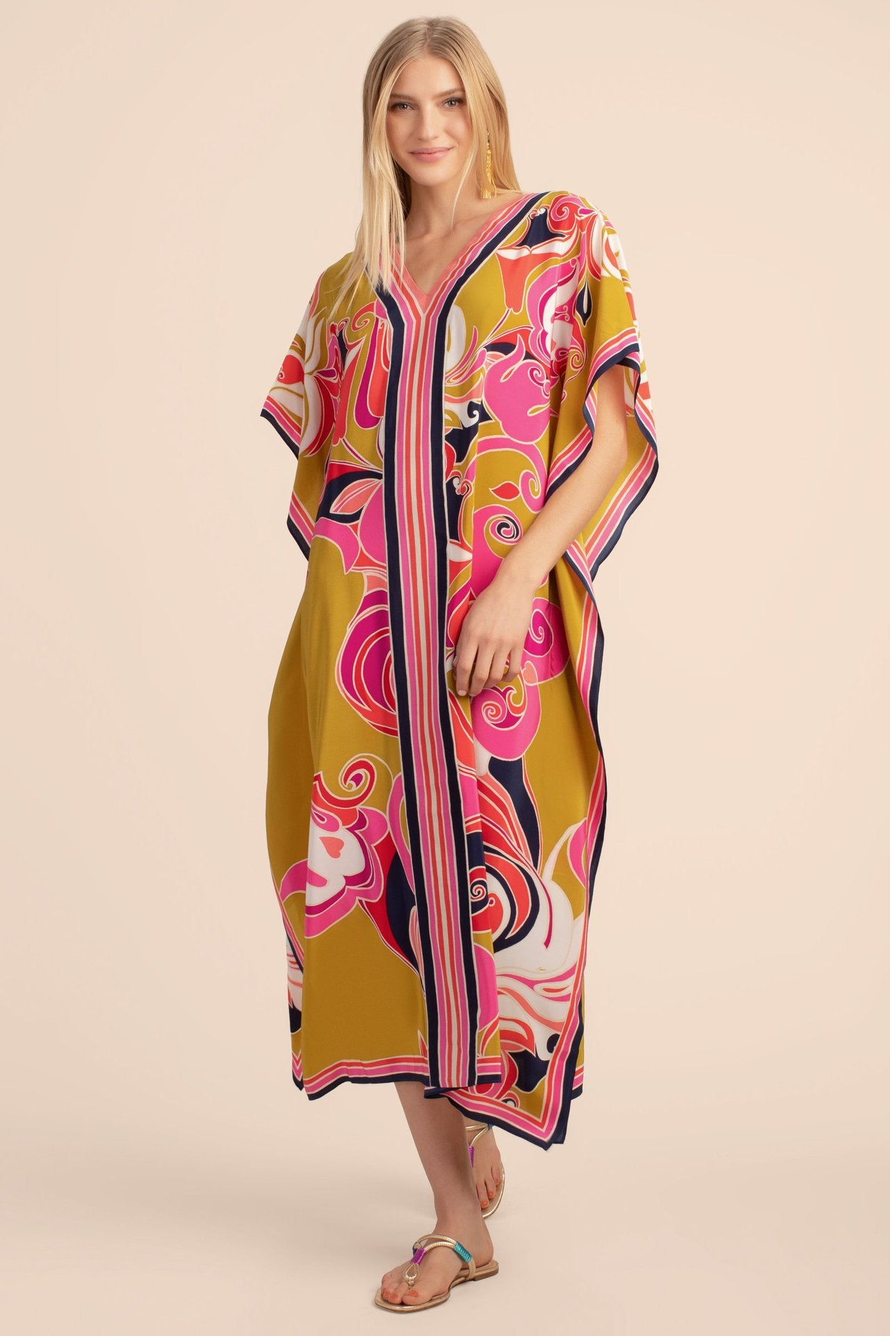 Long Kaftan Bohemian Printed Bikini Cover-ups Sexy Autumn Half Sleeve Maxi Dress Tunic Women Beach Wear Swim Suit Cover Up Q1333-8709-2
