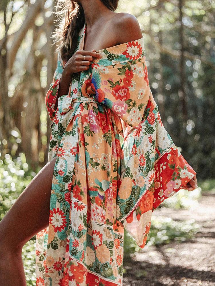 RED PRINTED KIMONO