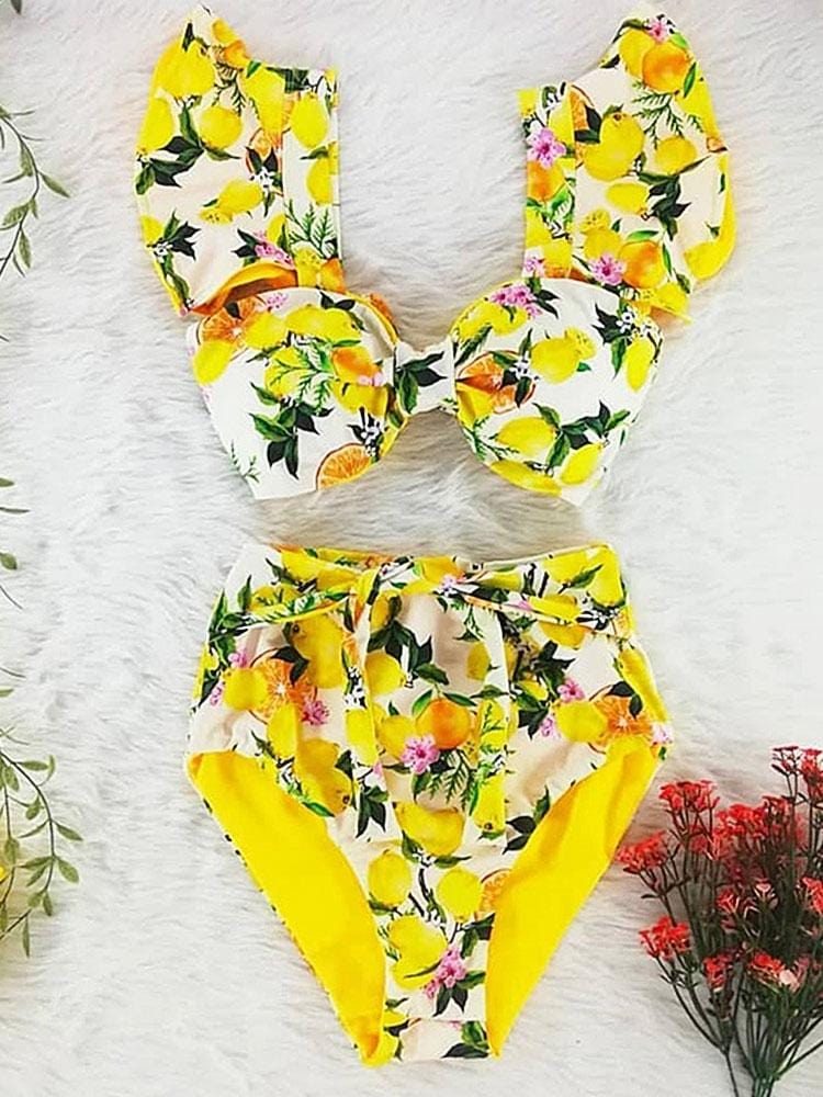 VINTAGE PTINT RUFFLE BIKINI