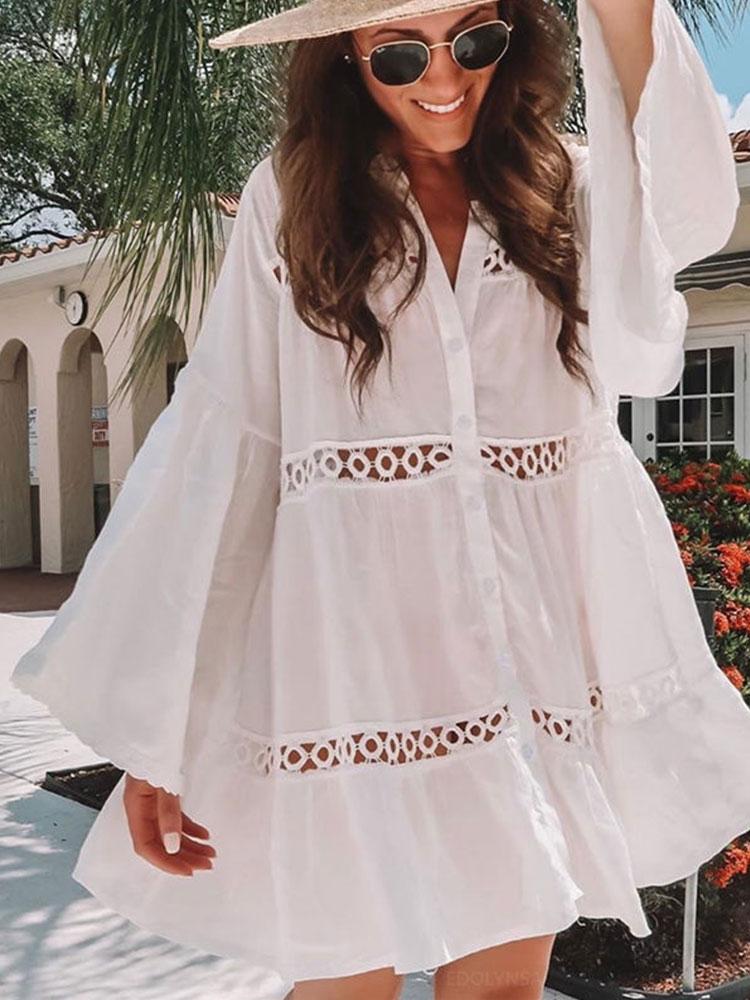 WHITE LAPEL BIKINI COVER-UP