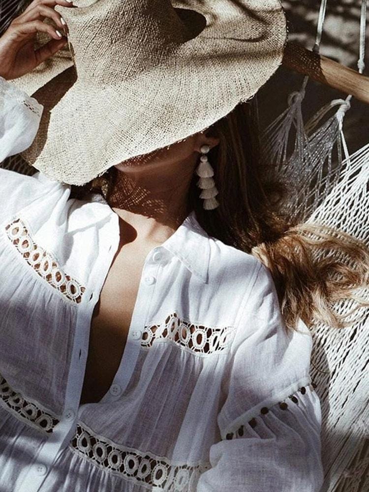 WHITE LAPEL BIKINI COVER-UP