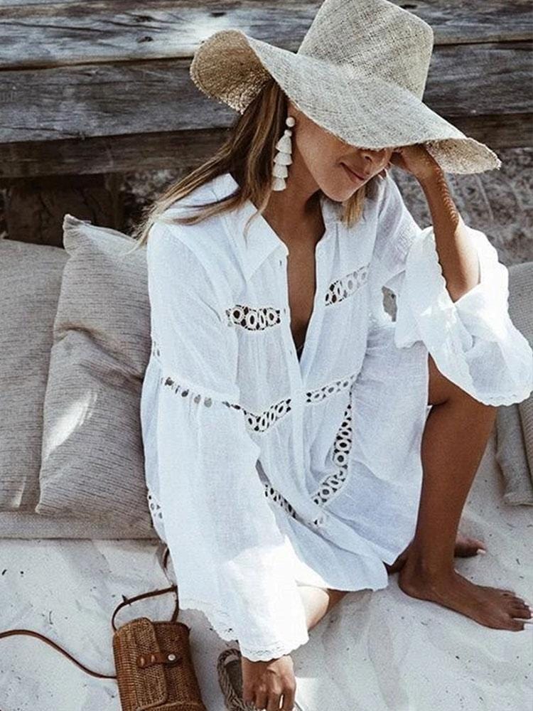 WHITE LAPEL BIKINI COVER-UP