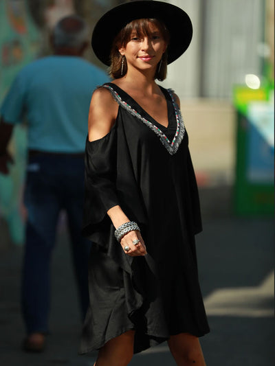 ETHNIC STYLE STRAPLESS MINI DRESS