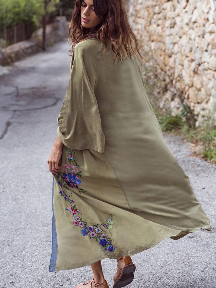 ARMY GREEN EMBROIDERY BEACH COVER-UP