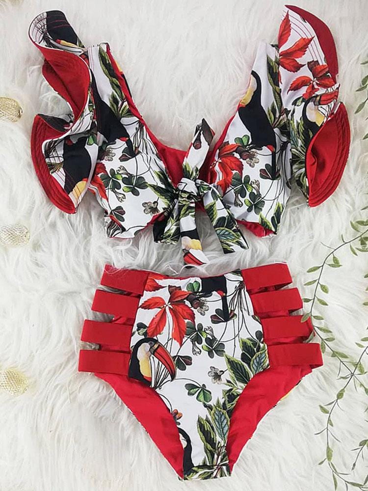 VINTAGE PTINT RUFFLE BIKINI