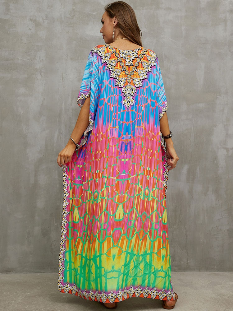 Bohemian Rainbow Printed Loose Kaftan Q1464-9